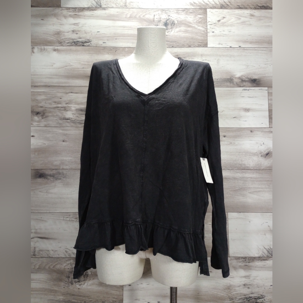 Anthropologie Pilcro long sleeve V neck top size L loose fit fall casual ruffle